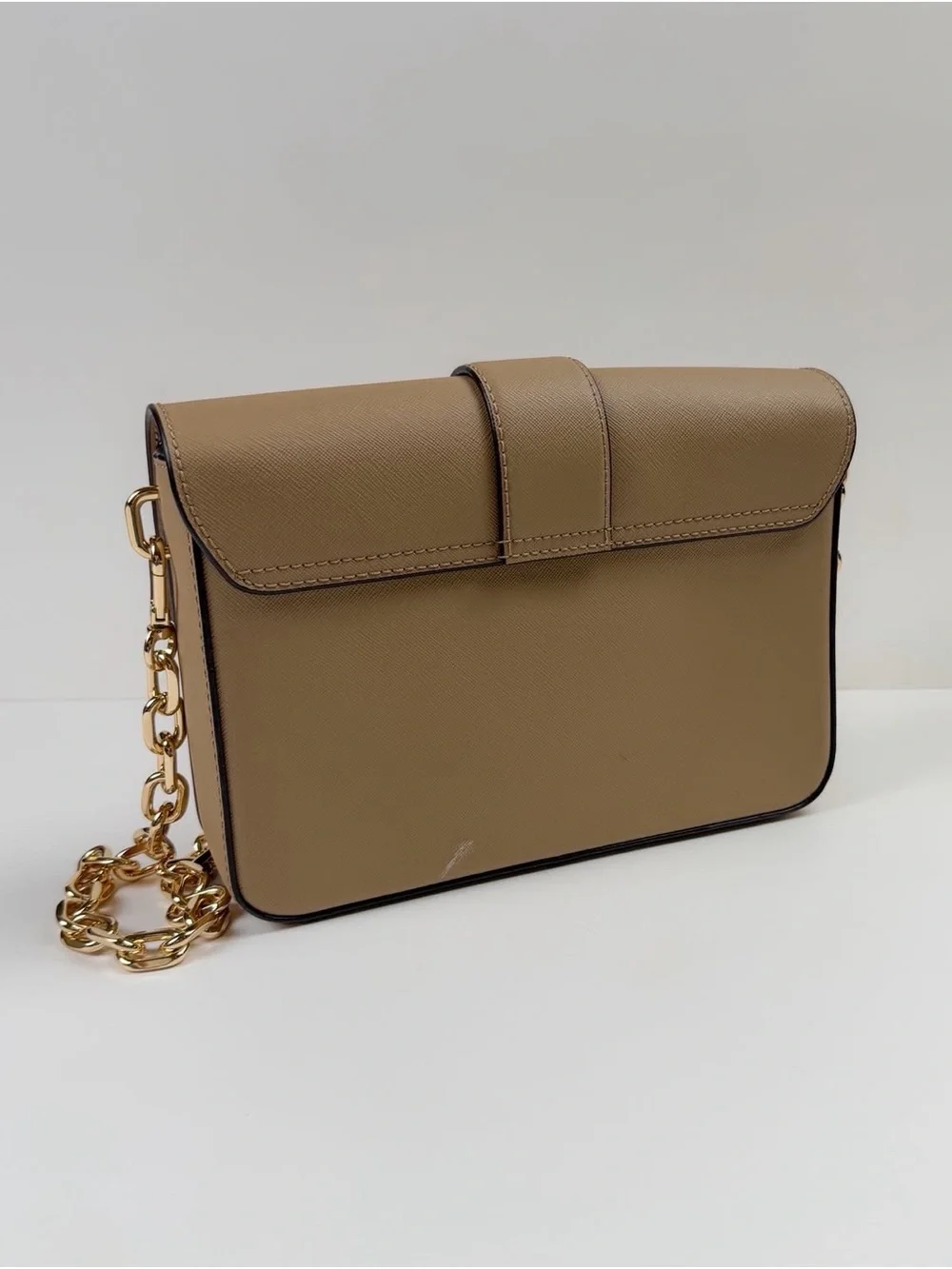 Michael Kors Tan Animal Print Leather Crossbody Shoulder Bag Gold Chain